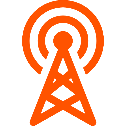 Symbole d'antenne de transmission avec des ondes orange.